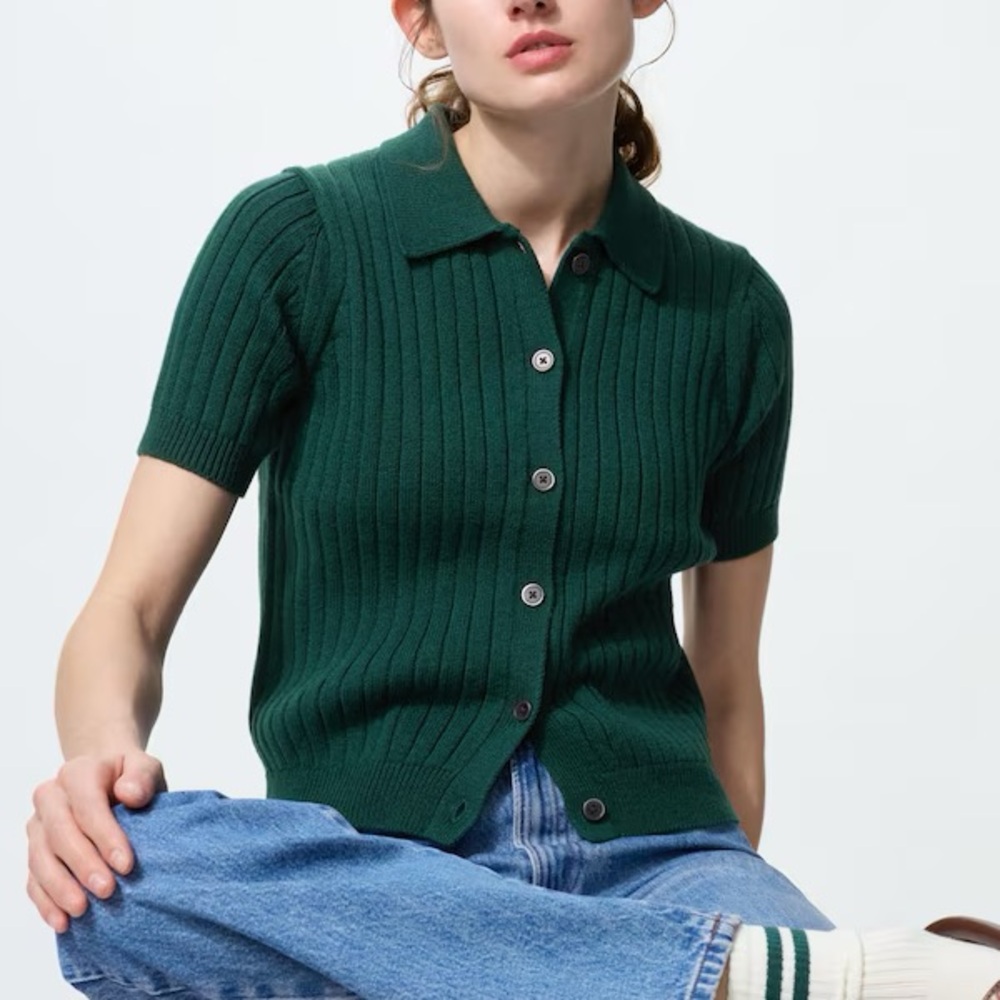 Uniqlo Dark Green Ribbed Knit Polo